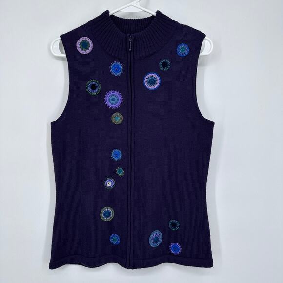 Coldwater Creek Sweater Vest Womens XS Embroidered Beaded Boho Layering Purple - Picture 1 of 13